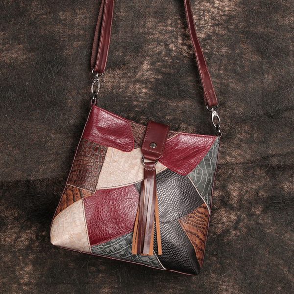 Boho Ladies Spliced Leather Over The Shoulder Bag Crossbody Small Bags For Women - Image 2