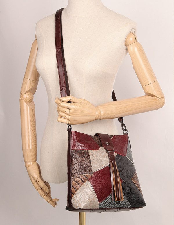 Boho Ladies Spliced Leather Over The Shoulder Bag Crossbody Small Bags For Women - Image 3