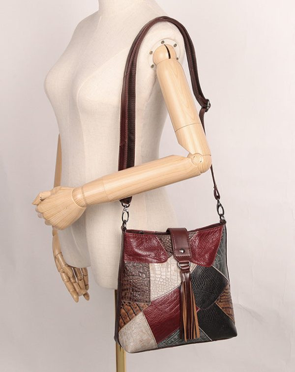 Boho Ladies Spliced Leather Over The Shoulder Bag Crossbody Small Bags For Women - Image 5