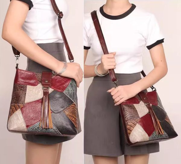 Boho Ladies Spliced Leather Over The Shoulder Bag Crossbody Small Bags For Women - Image 6