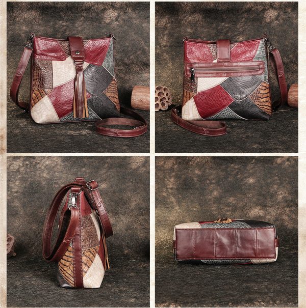 Boho Ladies Spliced Leather Over The Shoulder Bag Crossbody Small Bags For Women - Image 7
