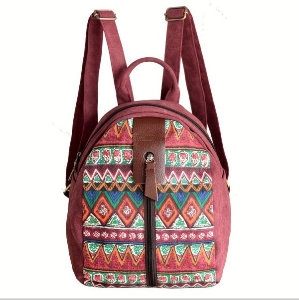 Boho Women's Canvas Backpack Purse Small Canvas Rucksack - Image 3