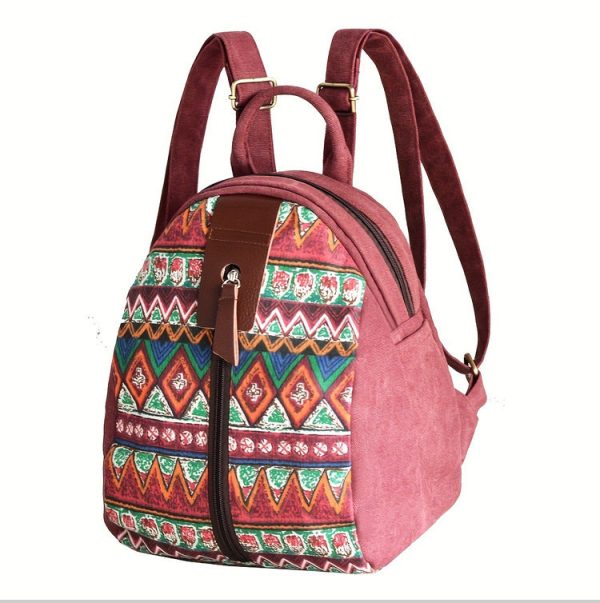 Boho Women's Canvas Backpack Purse Small Canvas Rucksack - Image 4