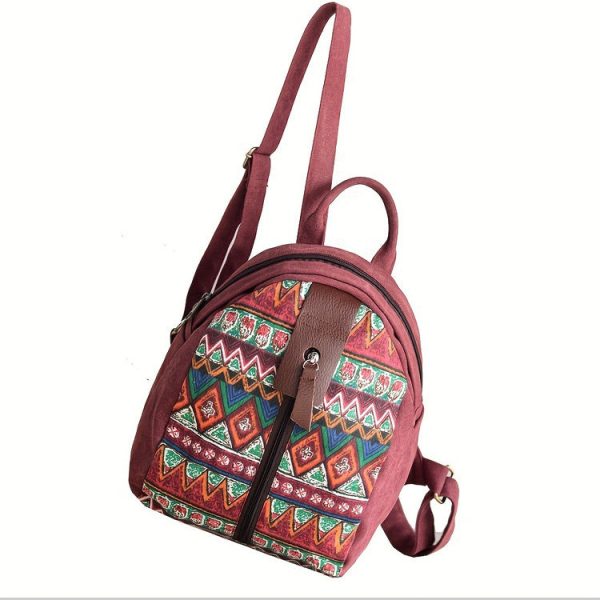 Boho Women's Canvas Backpack Purse Small Canvas Rucksack - Image 5