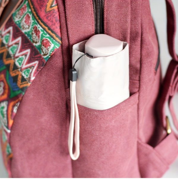 Boho Women's Canvas Backpack Purse Small Canvas Rucksack - Image 6