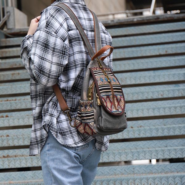 Boho Womens Canvas Rucksack Small Canvas Backpack Bag Chest Bag For Women - Image 4