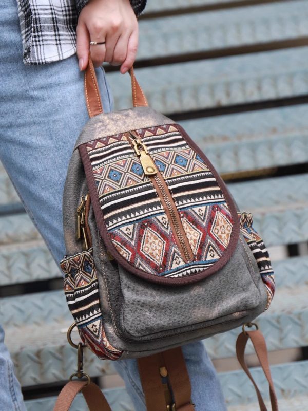 Boho Womens Canvas Rucksack Small Canvas Backpack Bag Chest Bag For Women - Image 11