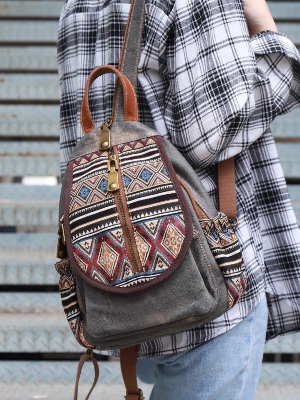 Boho Womens Canvas Rucksack Small Canvas Backpack Bag Chest Bag For Women - Image 12