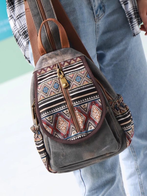 Boho Womens Canvas Rucksack Small Canvas Backpack Bag Chest Bag For Women - Image 13