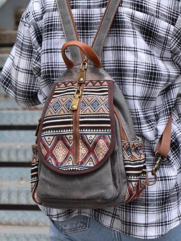 Boho Womens Canvas Rucksack Small Canvas Backpack Bag Chest Bag For Women - Image 14