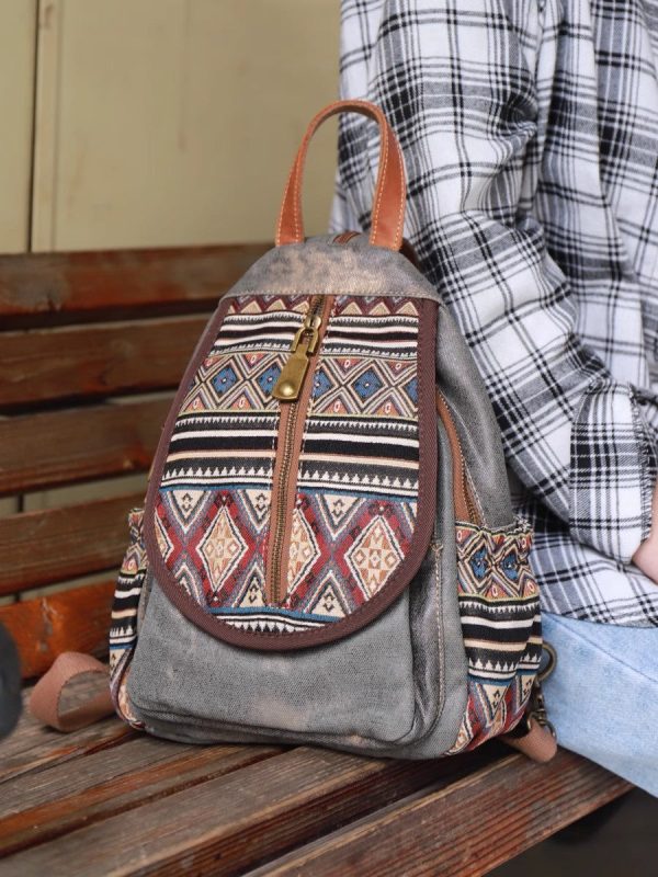Boho Womens Canvas Rucksack Small Canvas Backpack Bag Chest Bag For Women - Image 15