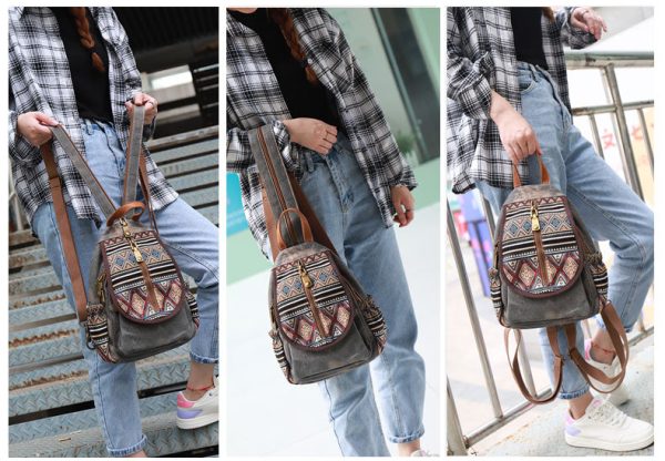 Boho Womens Canvas Rucksack Small Canvas Backpack Bag Chest Bag For Women - Image 5