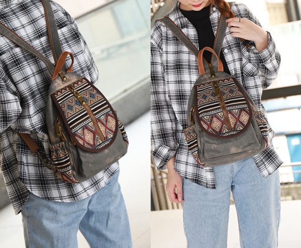 Boho Womens Canvas Rucksack Small Canvas Backpack Bag Chest Bag For Women - Image 16