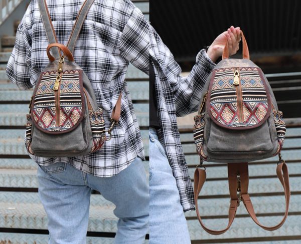 Boho Womens Canvas Rucksack Small Canvas Backpack Bag Chest Bag For Women - Image 17