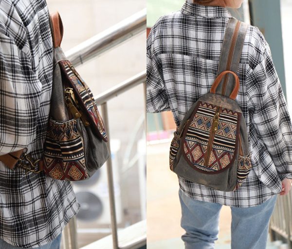 Boho Womens Canvas Rucksack Small Canvas Backpack Bag Chest Bag For Women - Image 9