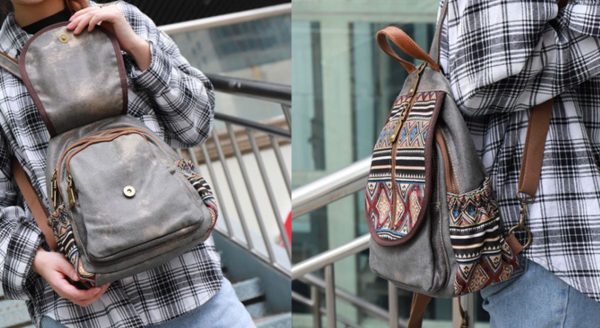 Boho Womens Canvas Rucksack Small Canvas Backpack Bag Chest Bag For Women - Image 18