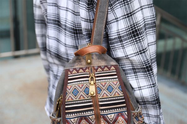 Boho Womens Canvas Rucksack Small Canvas Backpack Bag Chest Bag For Women - Image 19
