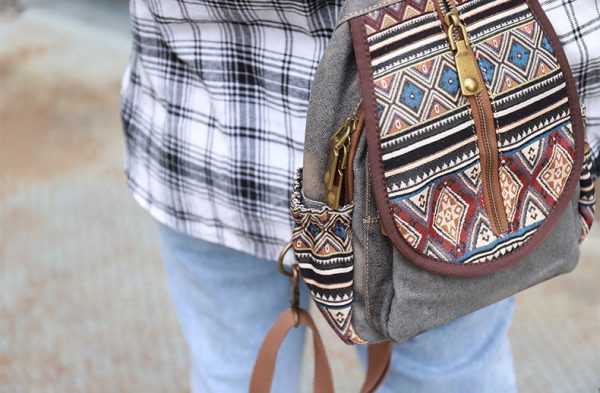 Boho Womens Canvas Rucksack Small Canvas Backpack Bag Chest Bag For Women - Image 20