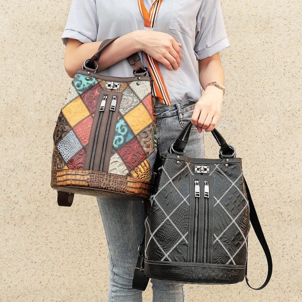Boho Womens Convertible Leather Backpack Purse Shoulder Bucket Bag - Image 5