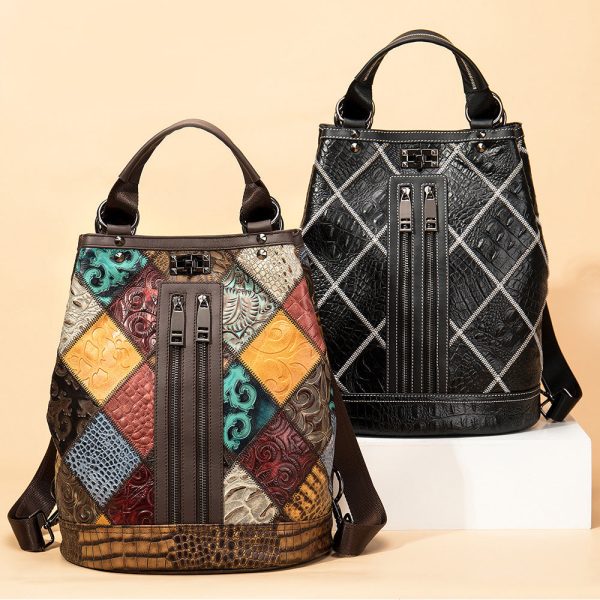 Boho Womens Convertible Leather Backpack Purse Shoulder Bucket Bag - Image 8