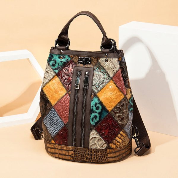 Boho Womens Convertible Leather Backpack Purse Shoulder Bucket Bag - Image 2