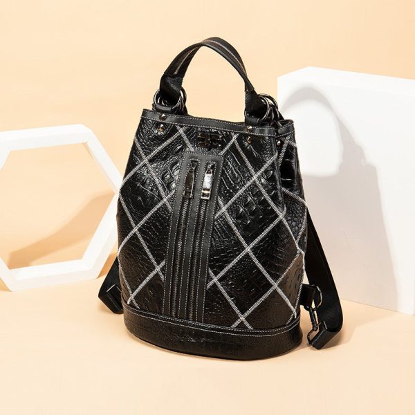 Boho Womens Convertible Leather Backpack Purse Shoulder Bucket Bag - Image 9