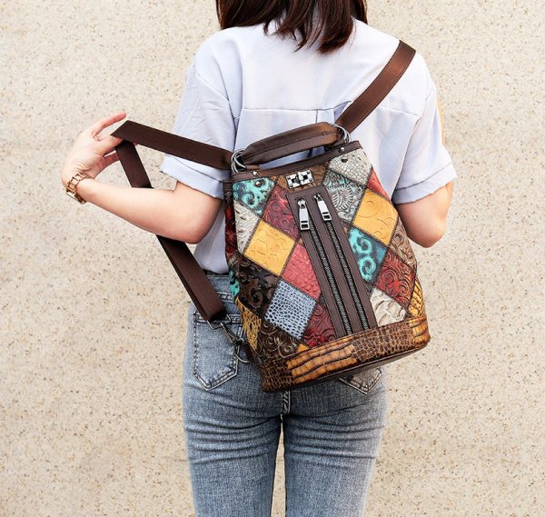 Boho Womens Convertible Leather Backpack Purse Shoulder Bucket Bag - Image 3
