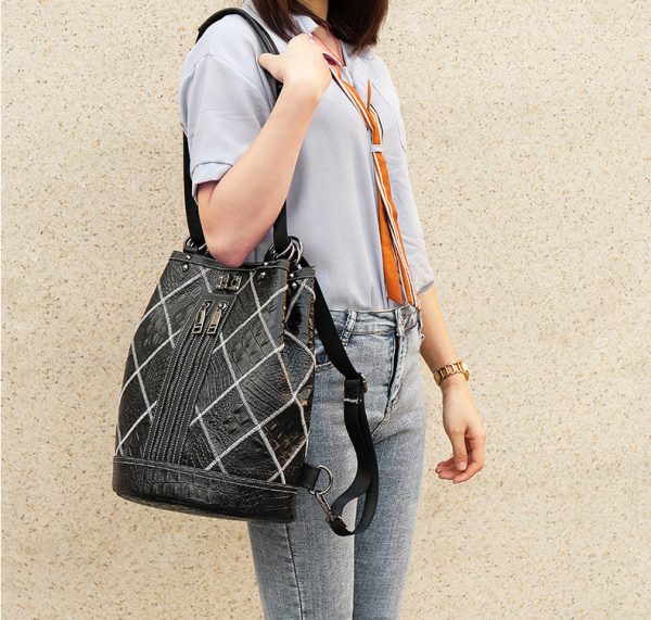 Boho Womens Convertible Leather Backpack Purse Shoulder Bucket Bag - Image 10