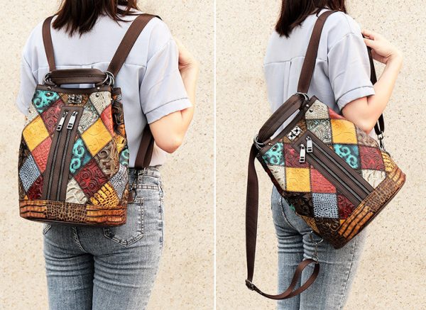 Boho Womens Convertible Leather Backpack Purse Shoulder Bucket Bag - Image 20