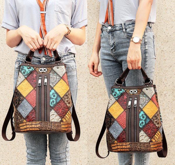 Boho Womens Convertible Leather Backpack Purse Shoulder Bucket Bag - Image 21