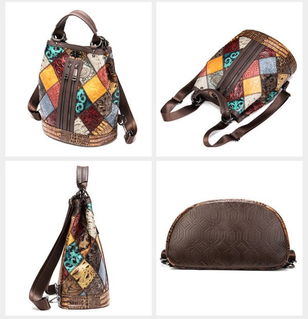 Boho Womens Convertible Leather Backpack Purse Shoulder Bucket Bag - Image 7