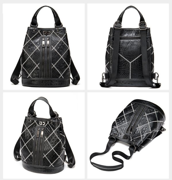 Boho Womens Convertible Leather Backpack Purse Shoulder Bucket Bag - Image 12