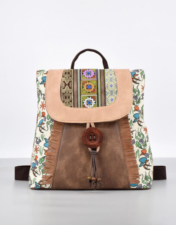 Boho Womens Vegan Backpack Purse Small Ladies Brown Rucksack Bag - Image 2