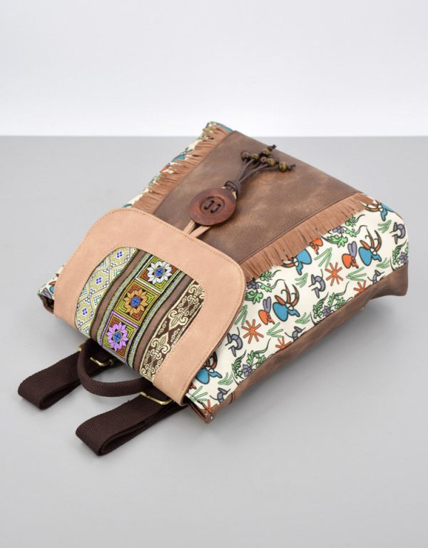 Boho Womens Vegan Backpack Purse Small Ladies Brown Rucksack Bag - Image 6