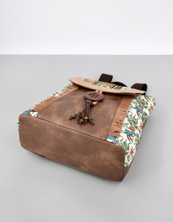 Boho Womens Vegan Backpack Purse Small Ladies Brown Rucksack Bag - Image 5