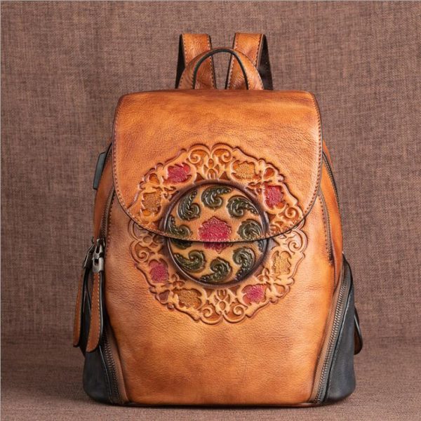 Green Ladies Genuine Leather Backpack With Built In Universal USB Port For Women On Sale - Image 3