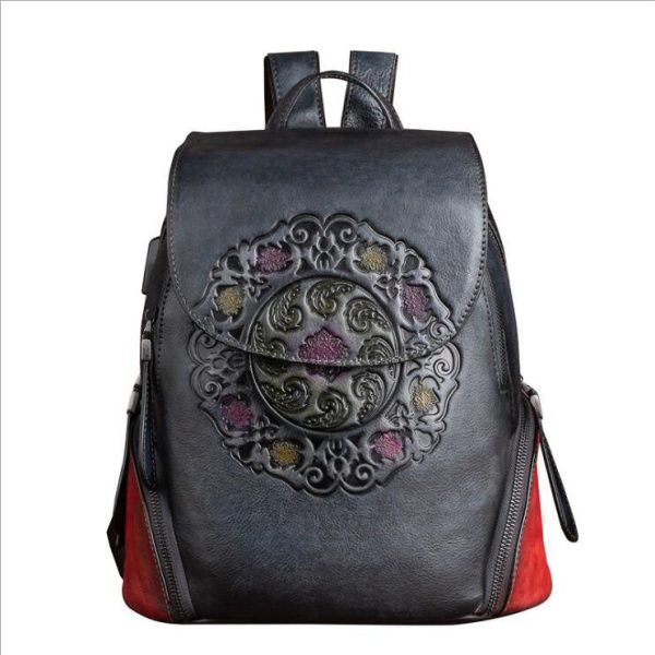 Green Ladies Genuine Leather Backpack With Built In Universal USB Port For Women On Sale - Image 18