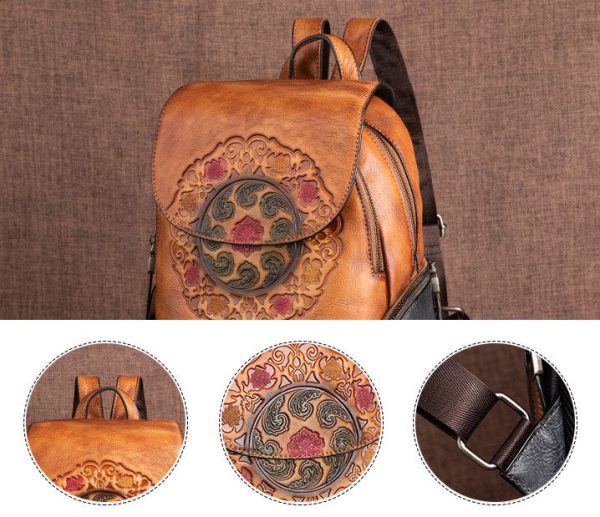 Green Ladies Genuine Leather Backpack With Built In Universal USB Port For Women On Sale - Image 14