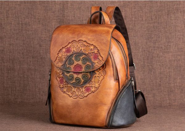 Green Ladies Genuine Leather Backpack With Built In Universal USB Port For Women On Sale - Image 8