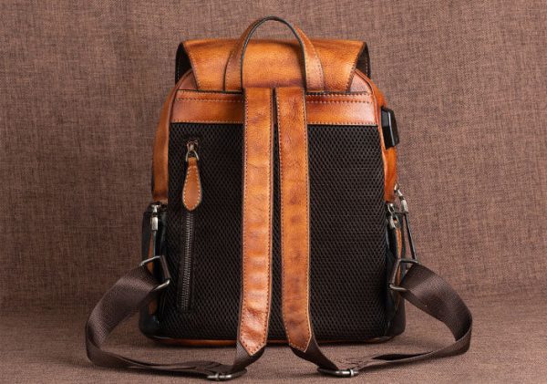 Green Ladies Genuine Leather Backpack With Built In Universal USB Port For Women On Sale - Image 5