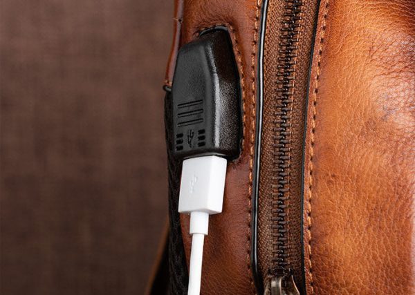 Green Ladies Genuine Leather Backpack With Built In Universal USB Port For Women On Sale - Image 7