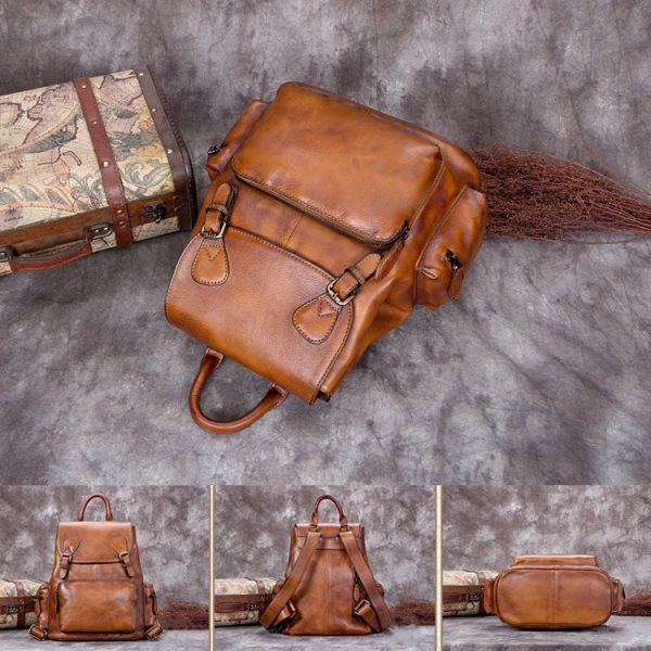 13 Cool Womens Brown Leather Backpack Purse Trendy Backpacks for Women - Image 8
