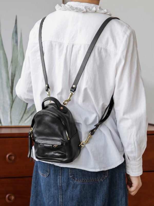Vintage Womens Genuine Leather Mini Backpack Purse Rucksack Purse For Women - Image 3