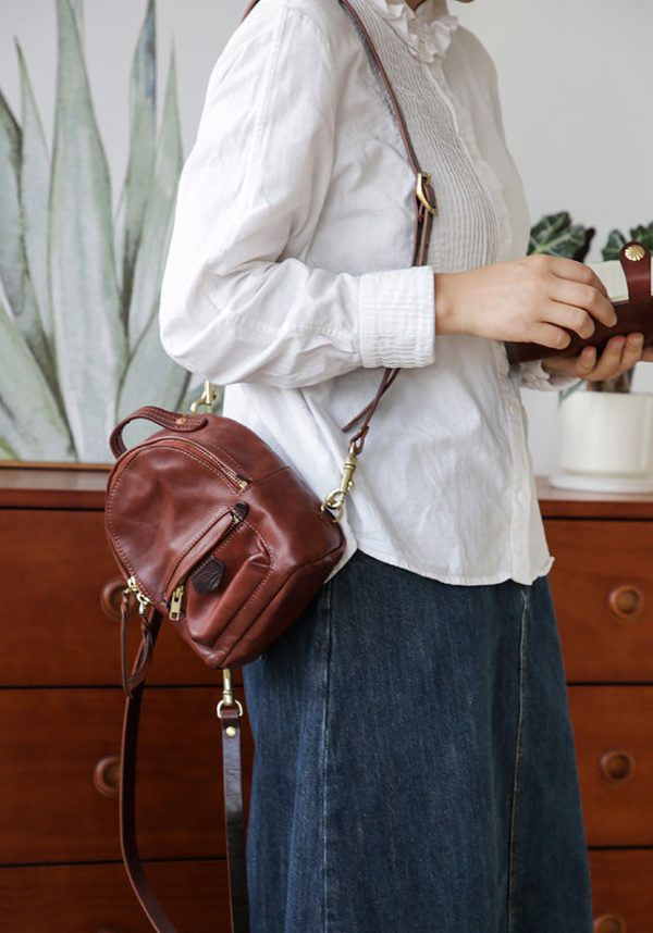Vintage Womens Genuine Leather Mini Backpack Purse Rucksack Purse For Women - Image 10
