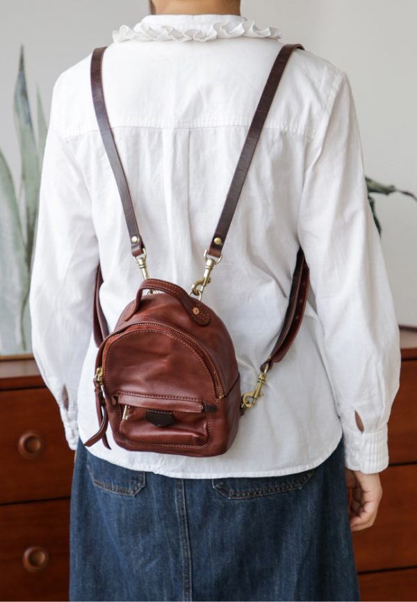 Vintage Womens Genuine Leather Mini Backpack Purse Rucksack Purse For Women - Image 7