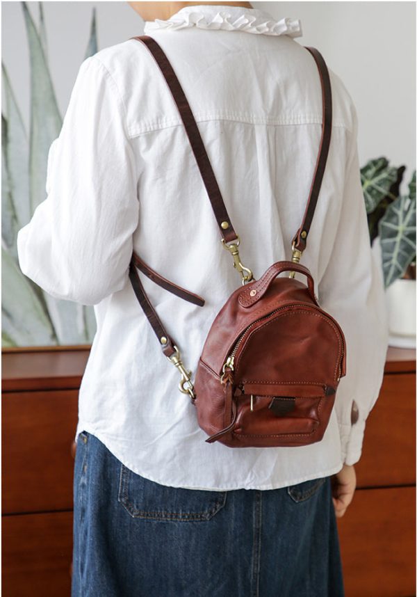 Vintage Womens Genuine Leather Mini Backpack Purse Rucksack Purse For Women - Image 8