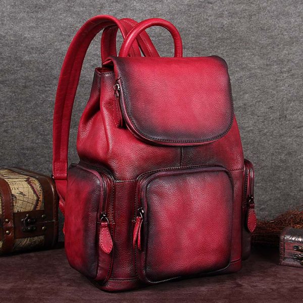 Vintage Womens Brown Leather Backpack Purse Designer Laptop Book Bag for Women - Image 26