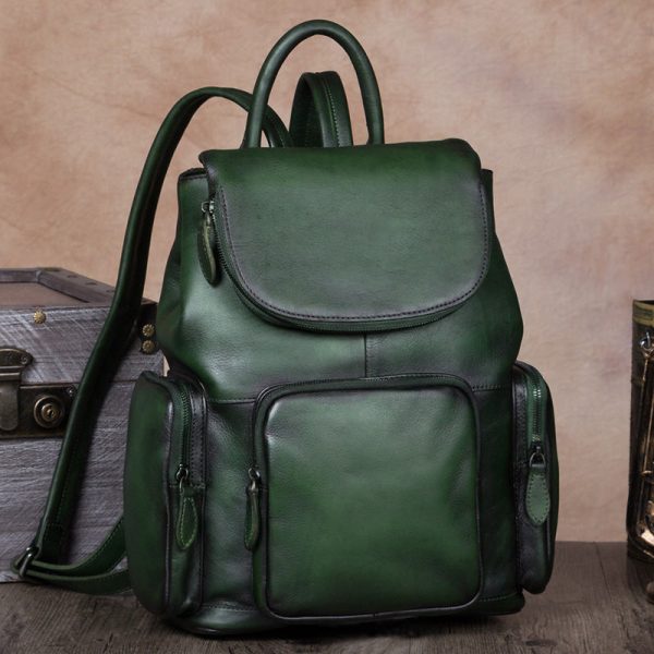 Vintage Womens Brown Leather Backpack Purse Designer Laptop Book Bag for Women - Image 6