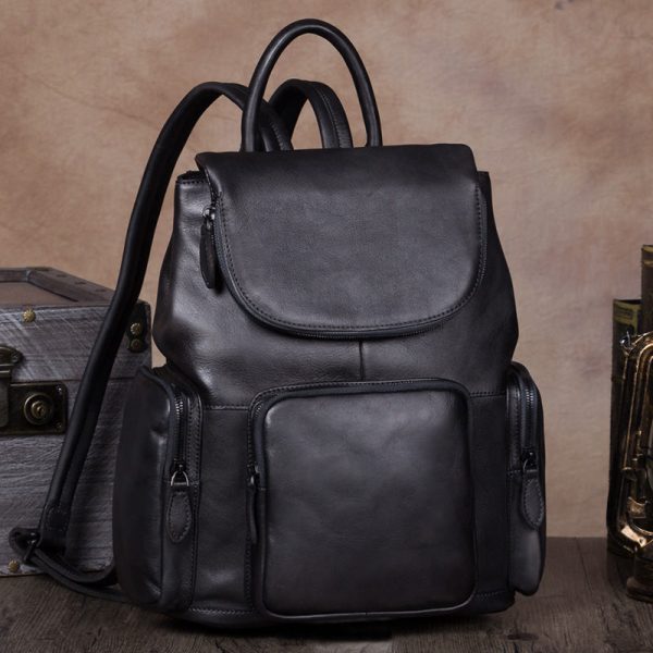 Vintage Womens Brown Leather Backpack Purse Designer Laptop Book Bag for Women - Image 17