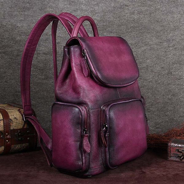 Vintage Womens Brown Leather Backpack Purse Designer Laptop Book Bag for Women - Image 20